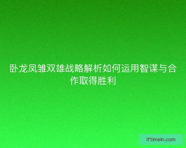 卧龙凤雏双雄战略解析如何运用智谋与合作取得胜利 卧龙凤雏双雄战略解析如何运用智谋与合作取得胜利